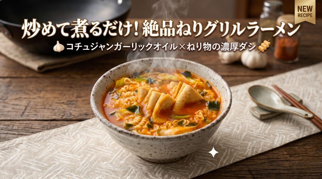 四角練り物と長ネギを入れたノグリラーメンの節約アレンジレシピ