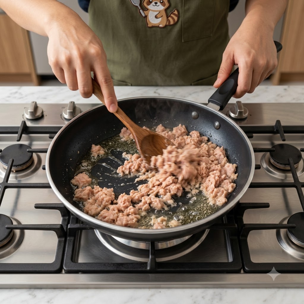 フライパンでスパムを香ばしく焼く