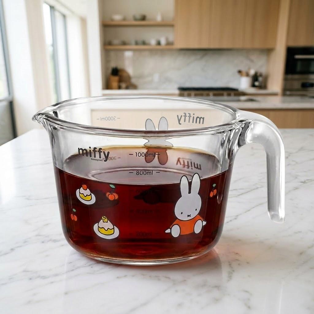 Glass measuring cup filled with prepared sauce