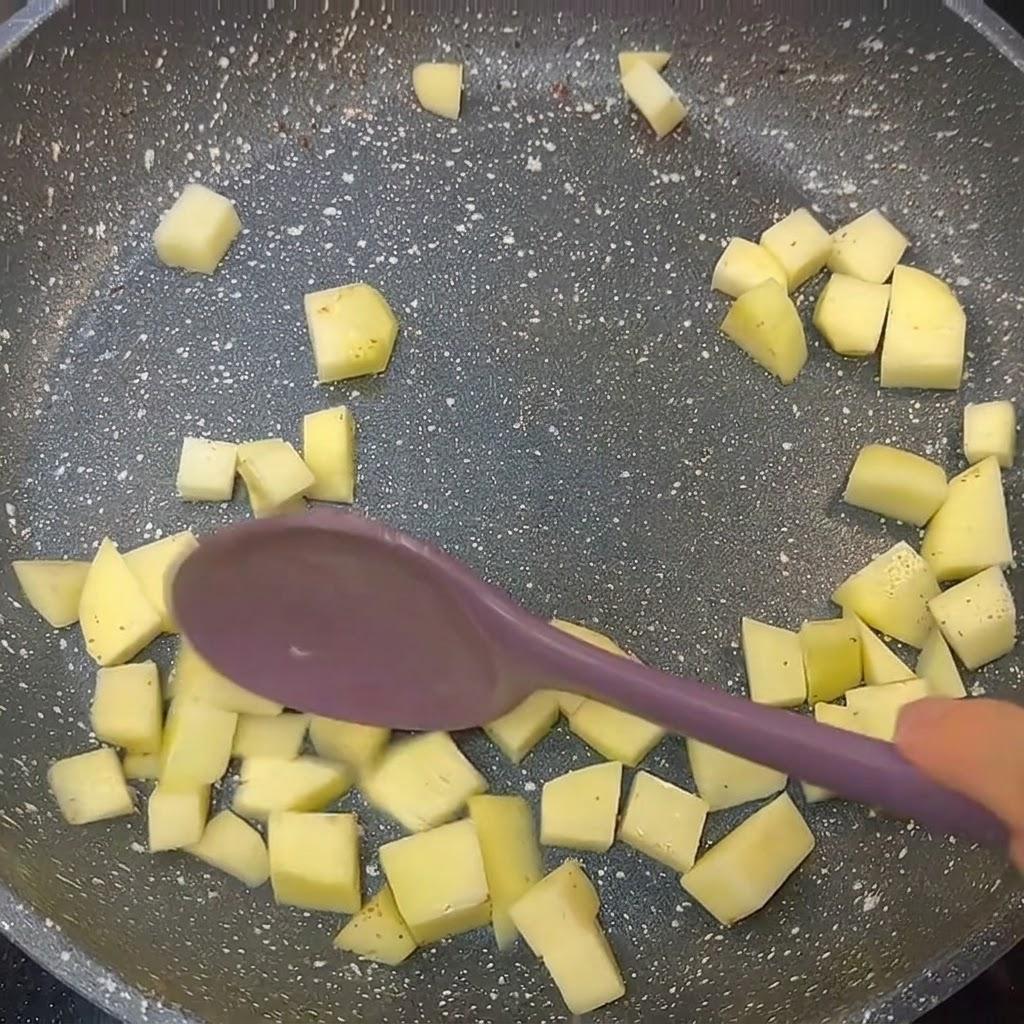 Searing potatoes in rendered pork fat