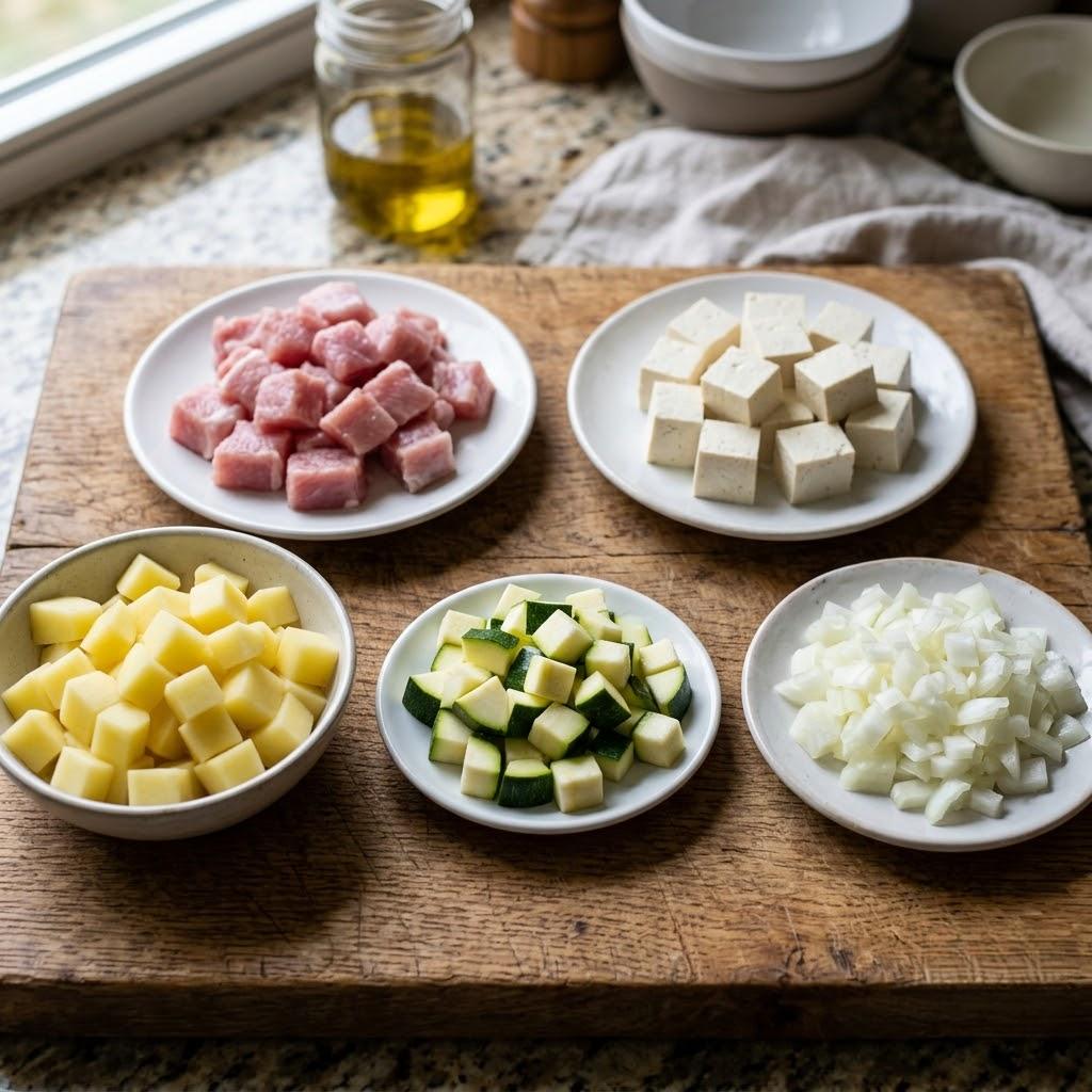 Dicing ingredients into bite-sized pieces