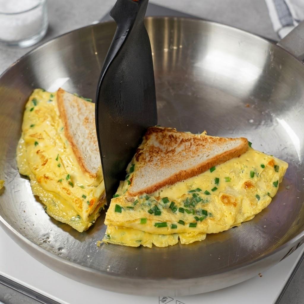 折りたたんだ食パン2枚を、さらに半分に切ります。