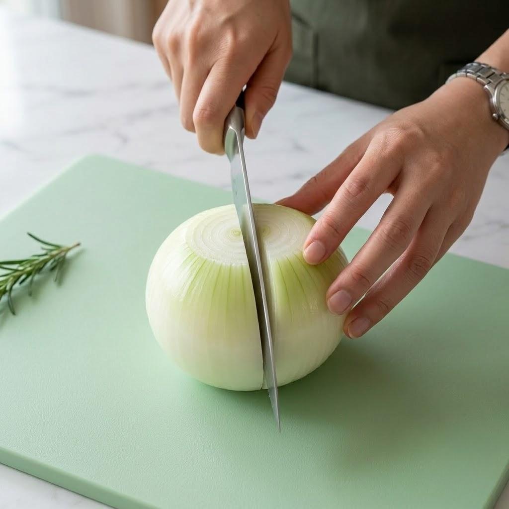 Halved peeled onion