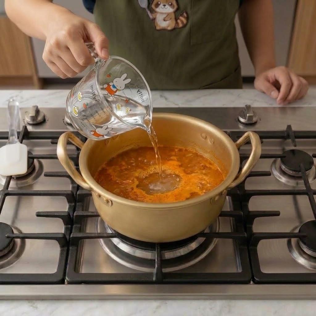 鍋に水700mlを注ぐ
